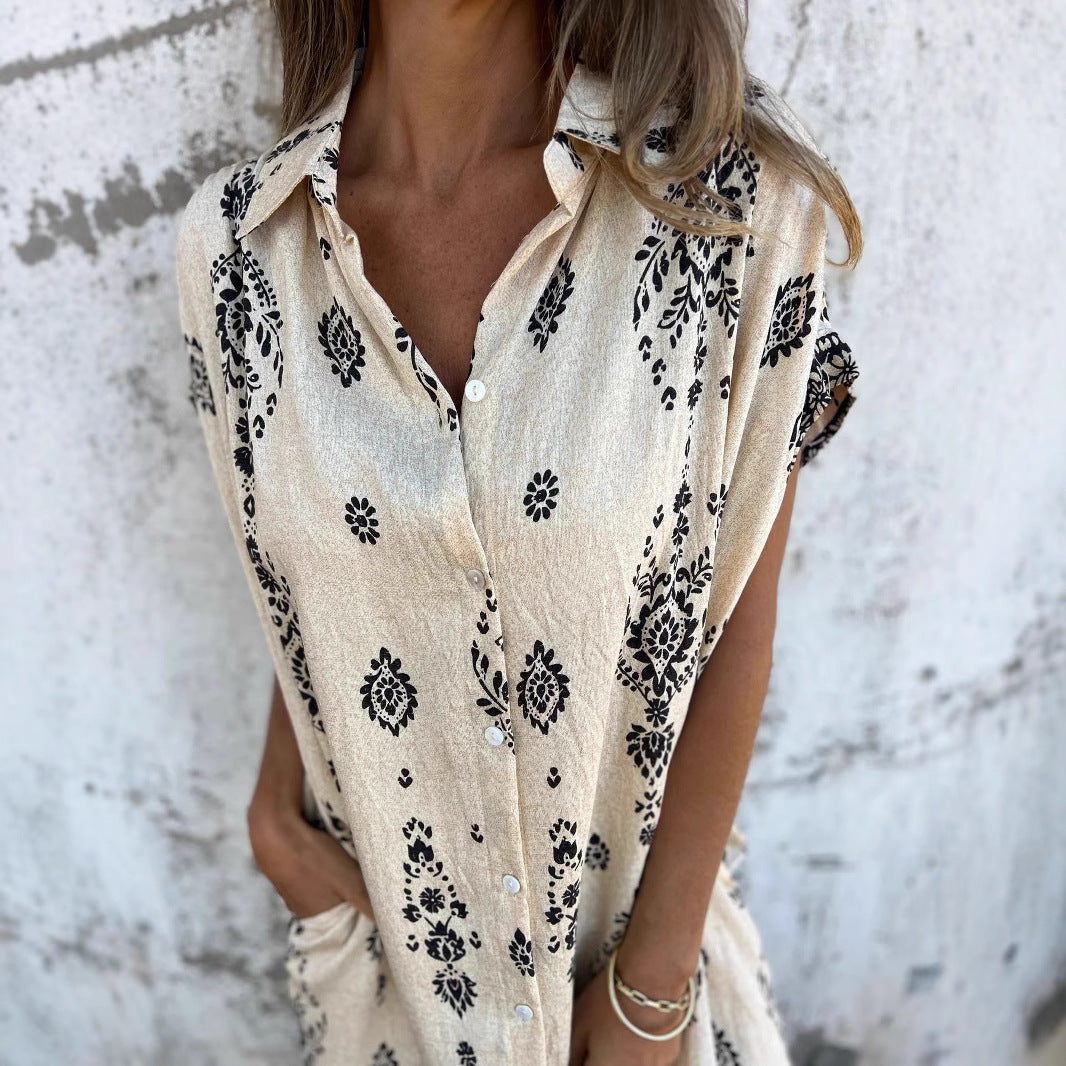 ROBE IMPRIMÉE COUPE LÂCHE DE STYLE ETHNIQUE POUR LA PLAGE