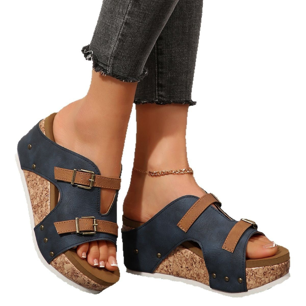Sandales Chic à Talon Compensé – Bout Ouvert Femme
