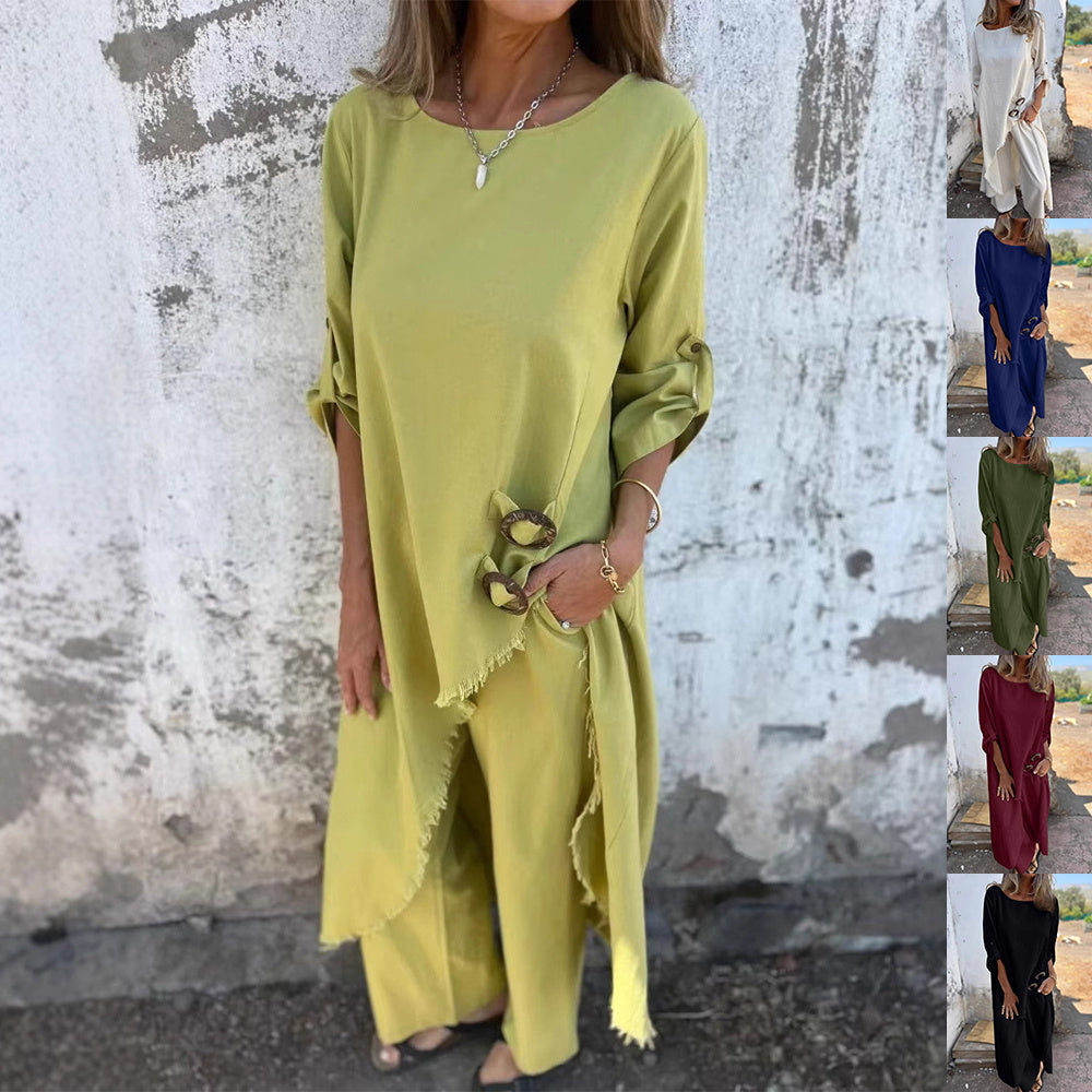 Confort Urbain – Ensemble Chic Asymétrique à Boutons