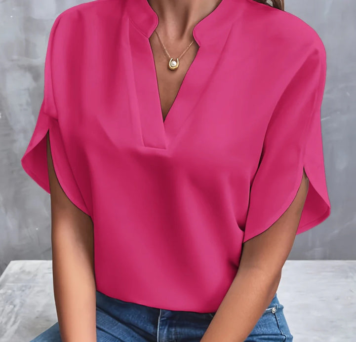 Blouse d’Été à Col V – Élégance Décontractée pour Femme