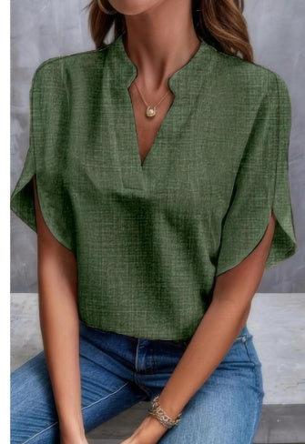 Blouse d’Été à Col V – Élégance Décontractée pour Femme