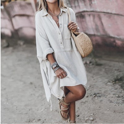 ROBE CHEMISE CHIC EN MÉLANGE DE COTON TENDANCE