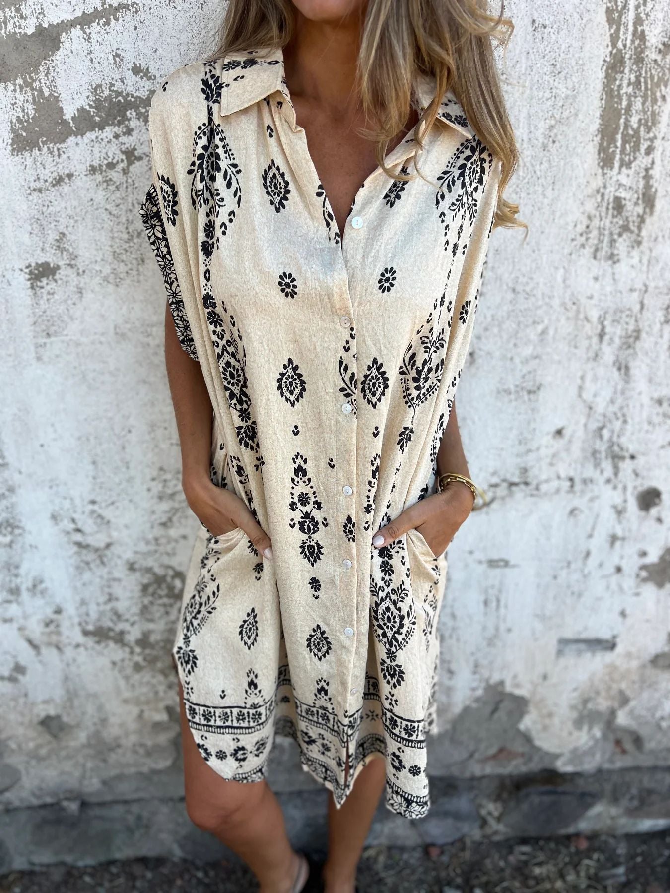 ROBE IMPRIMÉE COUPE LÂCHE DE STYLE ETHNIQUE POUR LA PLAGE