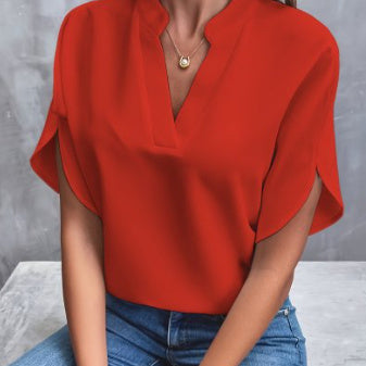 Blouse d’Été à Col V – Élégance Décontractée pour Femme