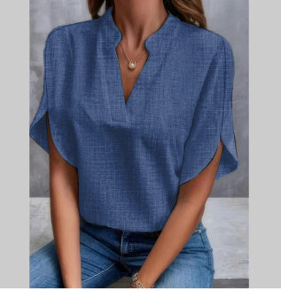 Blouse d’Été à Col V – Élégance Décontractée pour Femme