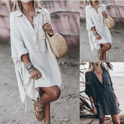 ROBE CHEMISE CHIC EN MÉLANGE DE COTON TENDANCE