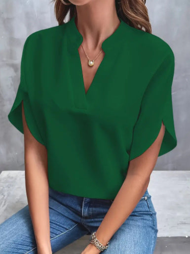 Blouse d’Été à Col V – Élégance Décontractée pour Femme