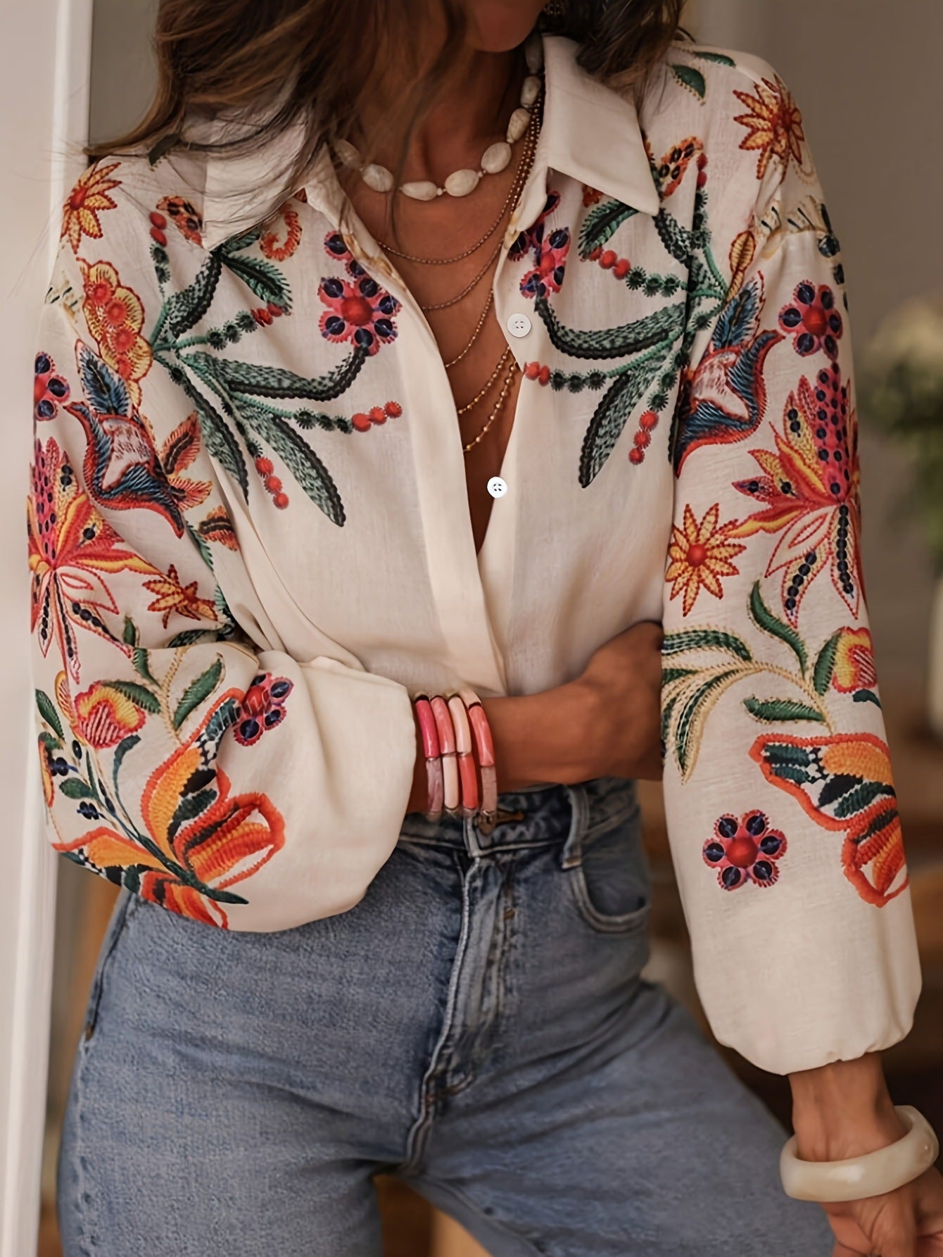 Blouse Longue Imprimée Bohème – Chic Décontracté au Quotidien