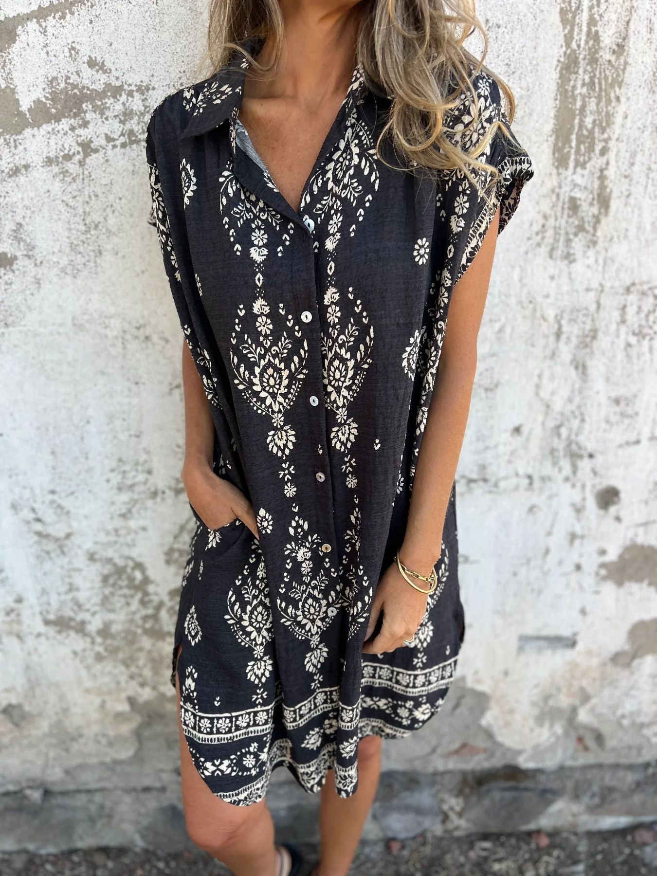 ROBE IMPRIMÉE COUPE LÂCHE DE STYLE ETHNIQUE POUR LA PLAGE