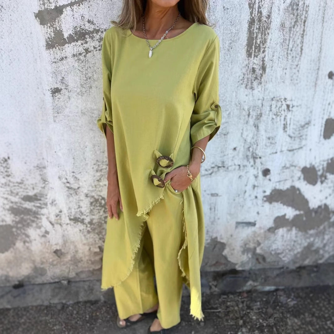 Confort Urbain – Ensemble Chic Asymétrique à Boutons