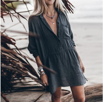 ROBE CHEMISE CHIC EN MÉLANGE DE COTON TENDANCE