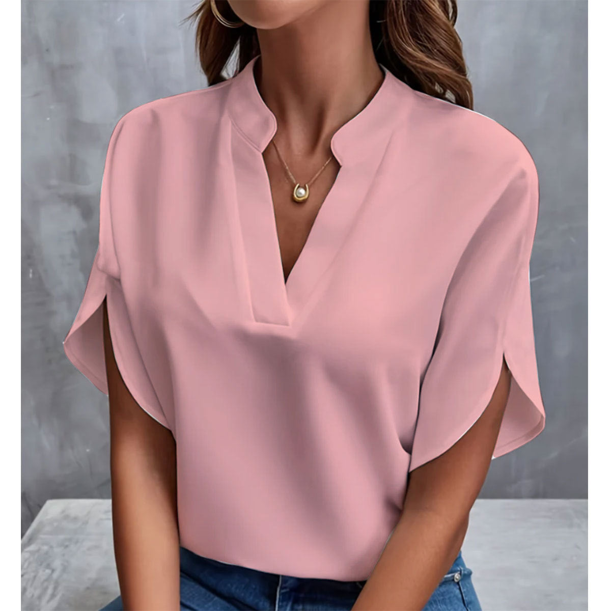 Blouse d’Été à Col V – Élégance Décontractée pour Femme
