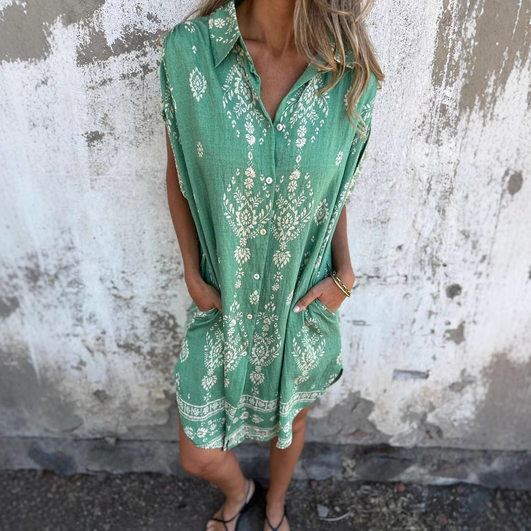 ROBE IMPRIMÉE COUPE LÂCHE DE STYLE ETHNIQUE POUR LA PLAGE