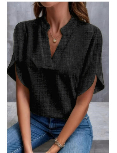 Blouse d’Été à Col V – Élégance Décontractée pour Femme