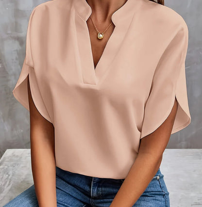 Blouse d’Été à Col V – Élégance Décontractée pour Femme